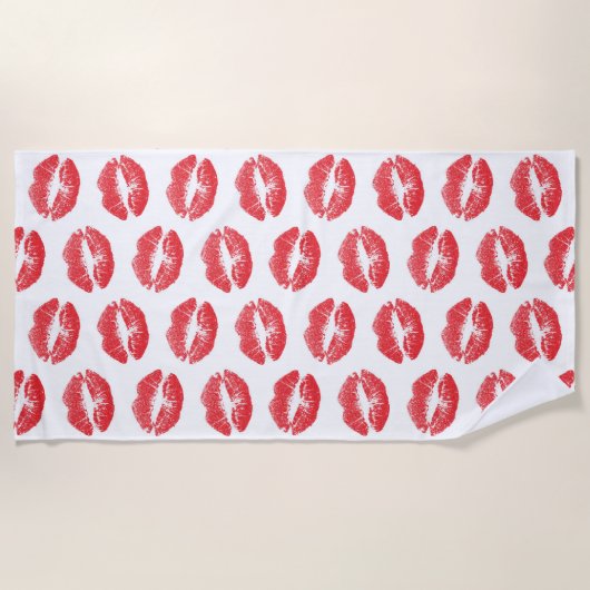 Rote Lippen, Lippenmuster, Roter Lippenstift, Kuss Strandtuch (Vorderseite)