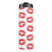 Rote Lippen, Lippenmuster, Roter Lippenstift, Kuss Thermosbecher (Vorderseite)