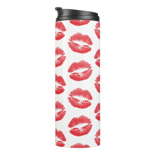 Rote Lippen, Lippenmuster, Roter Lippenstift, Kuss Thermosbecher (Nach rechts gedreht)
