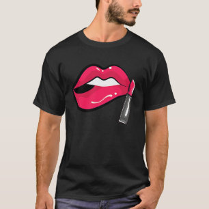 Rote Lippen Lippenstift Kuss Mund 80er 90er Retro- T-Shirt