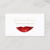 Rote Lippen Makeup Artist Elegantes Gold Script Visitenkarte (Vorderseite)