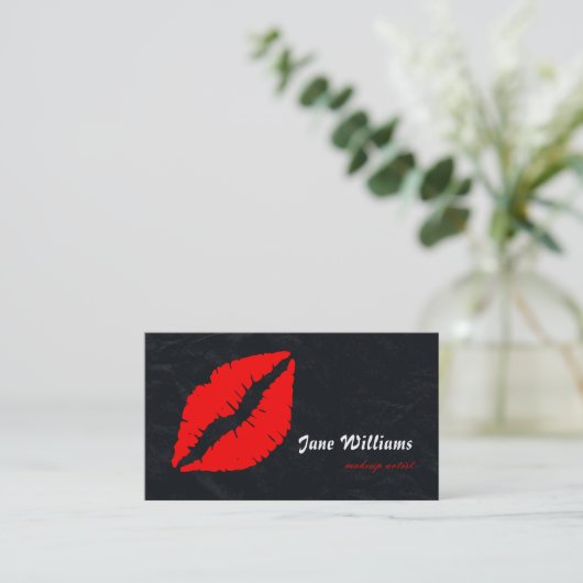 Rote Lippen Makeup Artist Visitenkarte (Stehend Vorderseite)