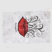 Rote Lippen Makeup Künstlername Golfhandtuch (Horizontal)