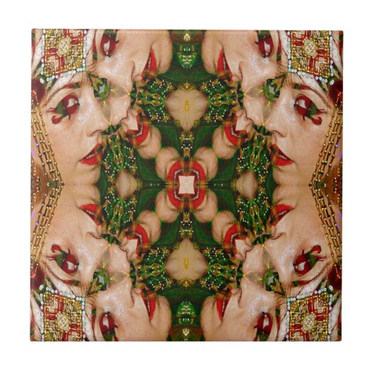 Rote Lippen Mandala Fliese (Vorderseite)