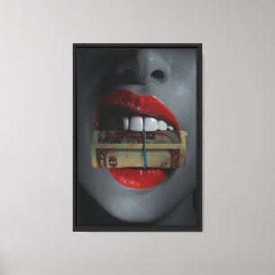Rote Lippen mit Gerahmter Leinwand Mauer