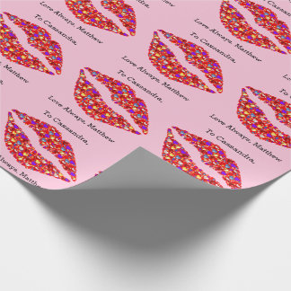 Rote Lippen mit Herz-personalisiertem Valentinstag Geschenkpapier