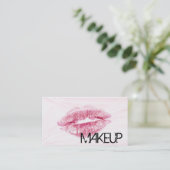 Rote Lippen mit rosa Marmorhintergrund Visitenkarte (Stehend Vorderseite)