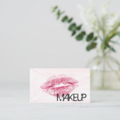 Rote Lippen mit rosa Marmorhintergrund Visitenkarte (Stehend Vorderseite)