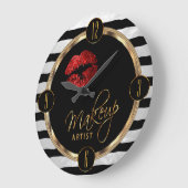 Rote Lippen mit weißen Streifen Große Wanduhr (Winkel)