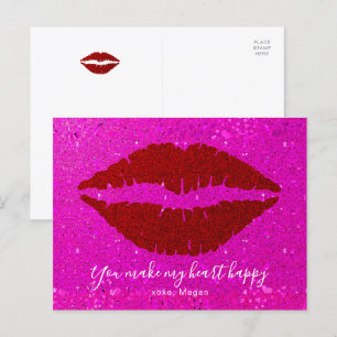 Rote Lippen Rosa Glitter Valentinstag Macht Herz G Feiertagspostkarte