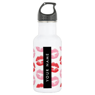 Rote Lippen, rosa Lippen, Kuss, Ihr Name, Personal Edelstahlflasche