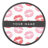 Rote Lippen, rosa Lippen, Kuss, Ihr Name, personal Eishockey Puck (Vorderseite)
