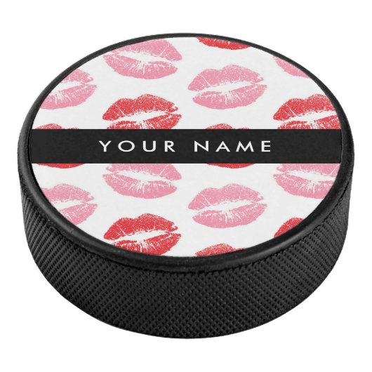 Rote Lippen, rosa Lippen, Kuss, Ihr Name, personal Eishockey Puck (3/4)