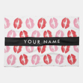 Rote Lippen, rosa Lippen, Kuss, Ihr Name, personal Geschirrtuch (Horizontal)