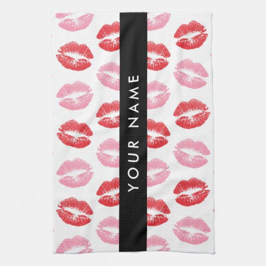 Rote Lippen, rosa Lippen, Kuss, Ihr Name, personal Geschirrtuch (Vertikal)