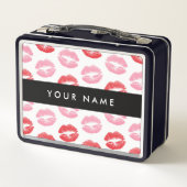 Rote Lippen, rosa Lippen, Kuss, Ihr Name, personal Metall Brotdose (Rückseite)