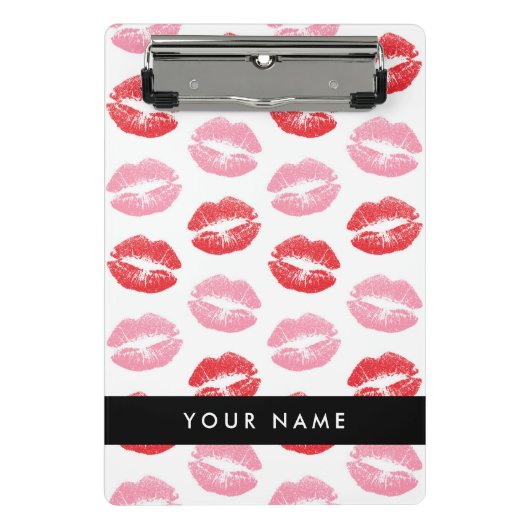 Rote Lippen, rosa Lippen, Kuss, Ihr Name, personal Mini Klemmbrett (Vorderseite)