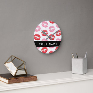 Rote Lippen, rosa Lippen, Kuss, Ihr Name, personal Runde Wanduhr