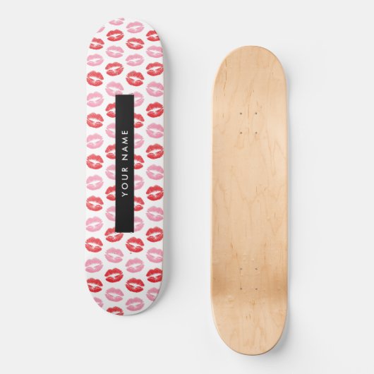 Rote Lippen, rosa Lippen, Kuss, Ihr Name, personal Skateboard (Vorderseite)