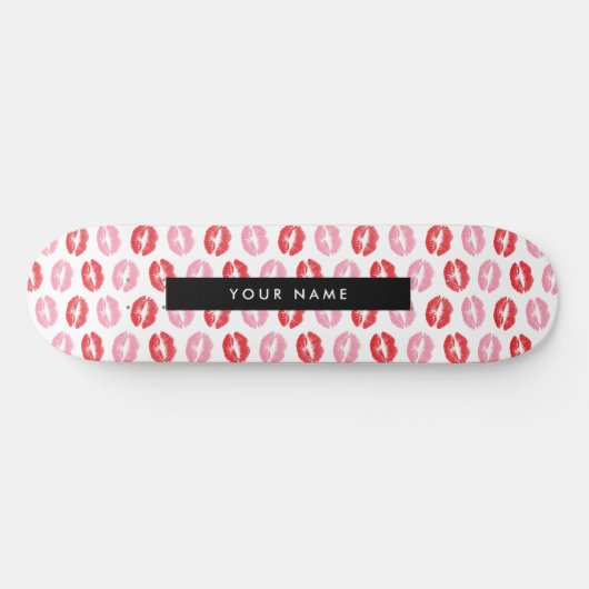 Rote Lippen, rosa Lippen, Kuss, Ihr Name, personal Skateboard (Horizontal)