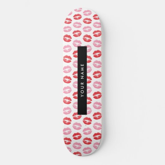 Rote Lippen, rosa Lippen, Kuss, Ihr Name, personal Skateboard (Vorderseite)