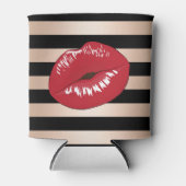 Rote Lippen Rose Schwarze Streifen Muster Dosenkühler (Vorderseite)