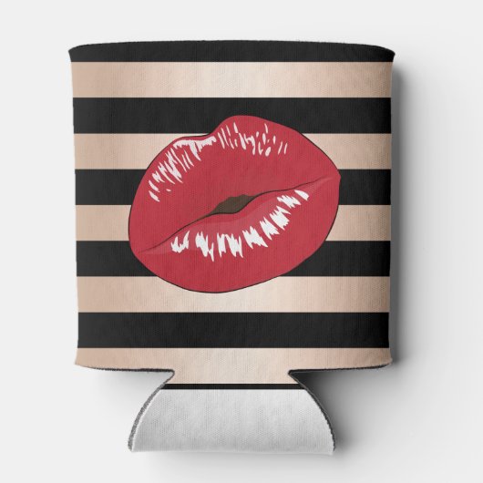 Rote Lippen Rose Schwarze Streifen Muster Dosenkühler (Rückseite)