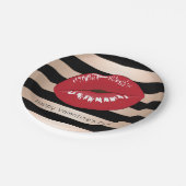 Rote Lippen Rose Schwarze Streifen Muster Pappteller (Schrägansicht)