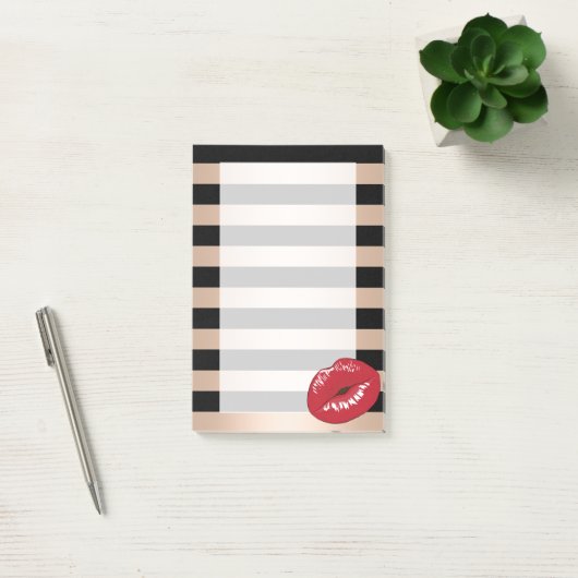 Rote Lippen Rose Schwarze Streifen Muster Post-it Klebezettel (Büro)