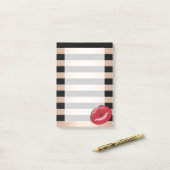 Rote Lippen Rose Schwarze Streifen Muster Post-it Klebezettel (Auf Schreibtisch)