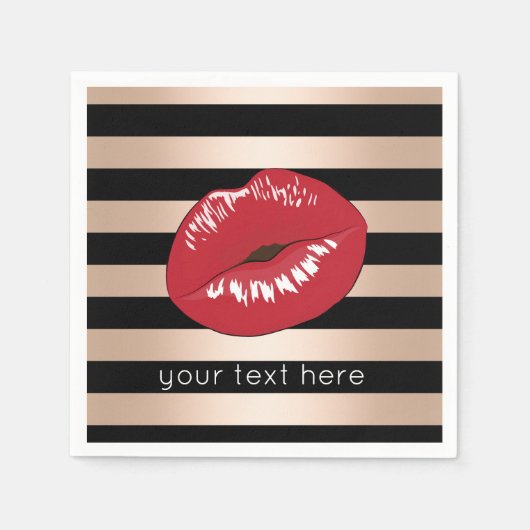 Rote Lippen Rose Schwarze Streifen Muster Serviette (Vorderseite)
