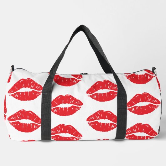 Rote Lippen, roter Lippenstift, Kuss, Lippenmuster Duffle Bag (Vorderseite)