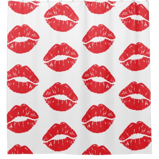 Rote Lippen, roter Lippenstift, Kuss, Lippenmuster Duschvorhang (Vorderseite)