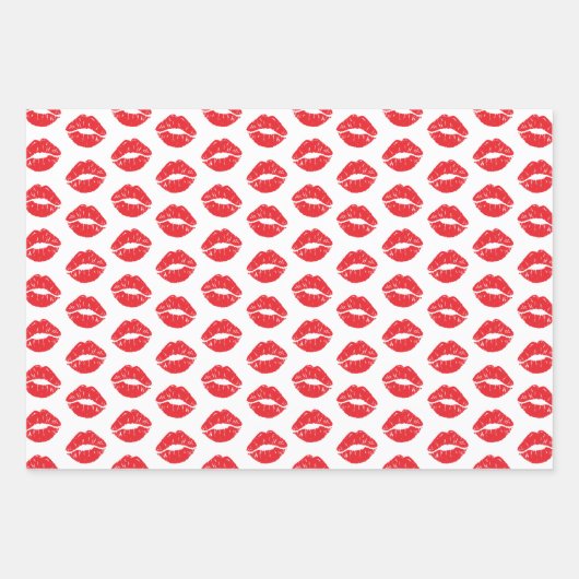 Rote Lippen, roter Lippenstift, Kuss, Lippenmuster Geschenkpapier Set (Vorderseite 3)