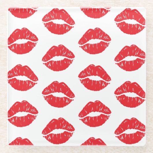 Rote Lippen, roter Lippenstift, Kuss, Lippenmuster Glasuntersetzer (Vorderseite)