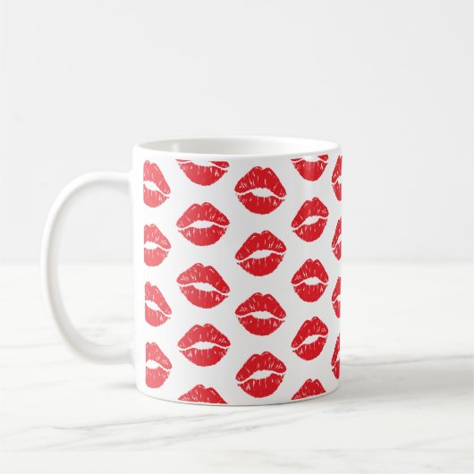 Rote Lippen, roter Lippenstift, Kuss, Lippenmuster Kaffeetasse (Links)