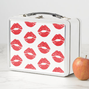 Rote Lippen, roter Lippenstift, Kuss, Lippenmuster Metall Brotdose