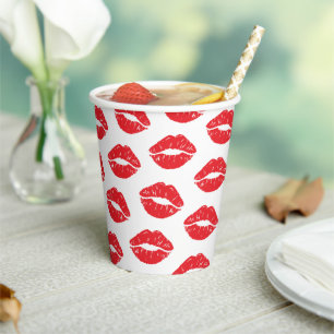 Rote Lippen, roter Lippenstift, Kuss, Lippenmuster Pappbecher