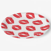 Rote Lippen, roter Lippenstift, Kuss, Lippenmuster Pappteller (Schrägansicht)