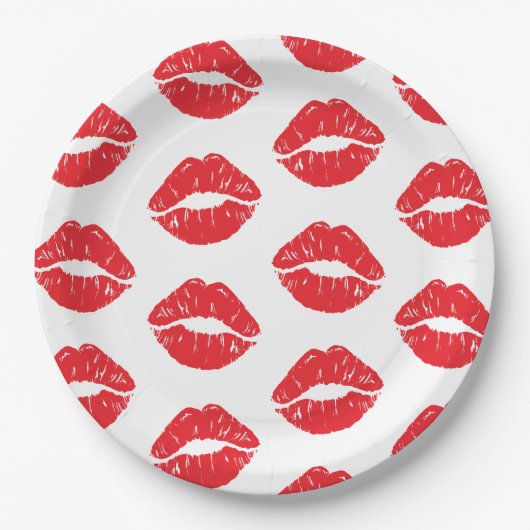 Rote Lippen, roter Lippenstift, Kuss, Lippenmuster Pappteller (Vorderseite)