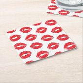 Rote Lippen, roter Lippenstift, Kuss, Lippenmuster Rechteckiger Pappuntersetzer (angewinkelt)