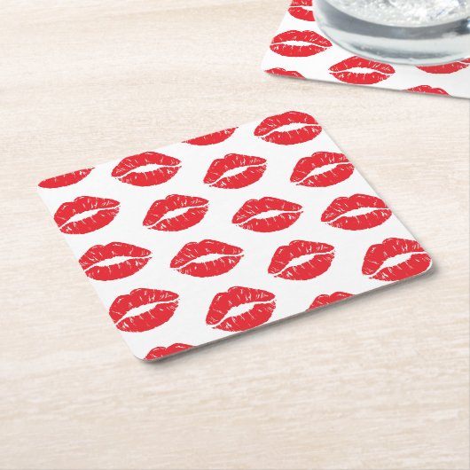 Rote Lippen, roter Lippenstift, Kuss, Lippenmuster Rechteckiger Pappuntersetzer (angewinkelt)