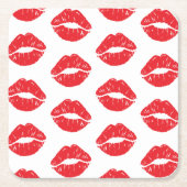 Rote Lippen, roter Lippenstift, Kuss, Lippenmuster Rechteckiger Pappuntersetzer (Vorderseite)
