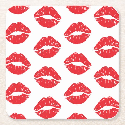 Rote Lippen, roter Lippenstift, Kuss, Lippenmuster Rechteckiger Pappuntersetzer (Vorderseite)