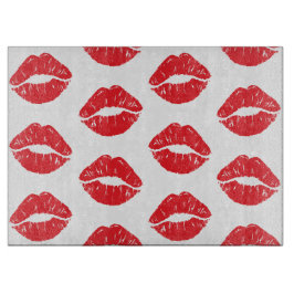 Rote Lippen, roter Lippenstift, Kuss, Lippenmuster Schneidebrett