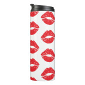 Rote Lippen, roter Lippenstift, Kuss, Lippenmuster Thermosbecher (Nach rechts gedreht)