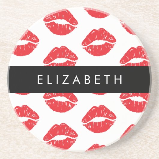 Rote Lippen, roter Lippenstift, Lippenmuster, Ihr Getränkeuntersetzer (Vorne)
