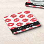 Rote Lippen, roter Lippenstift, Lippenmuster, Ihr Getränkeuntersetzer (Linke Seite)