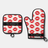 Rote Lippen, roter Lippenstift, Lippenmuster, Ihr  Ofenhandschuh & Topflappen-Set (Vorderseite)