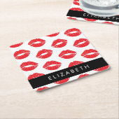 Rote Lippen, roter Lippenstift, Lippenmuster, Ihr Rechteckiger Pappuntersetzer (angewinkelt)